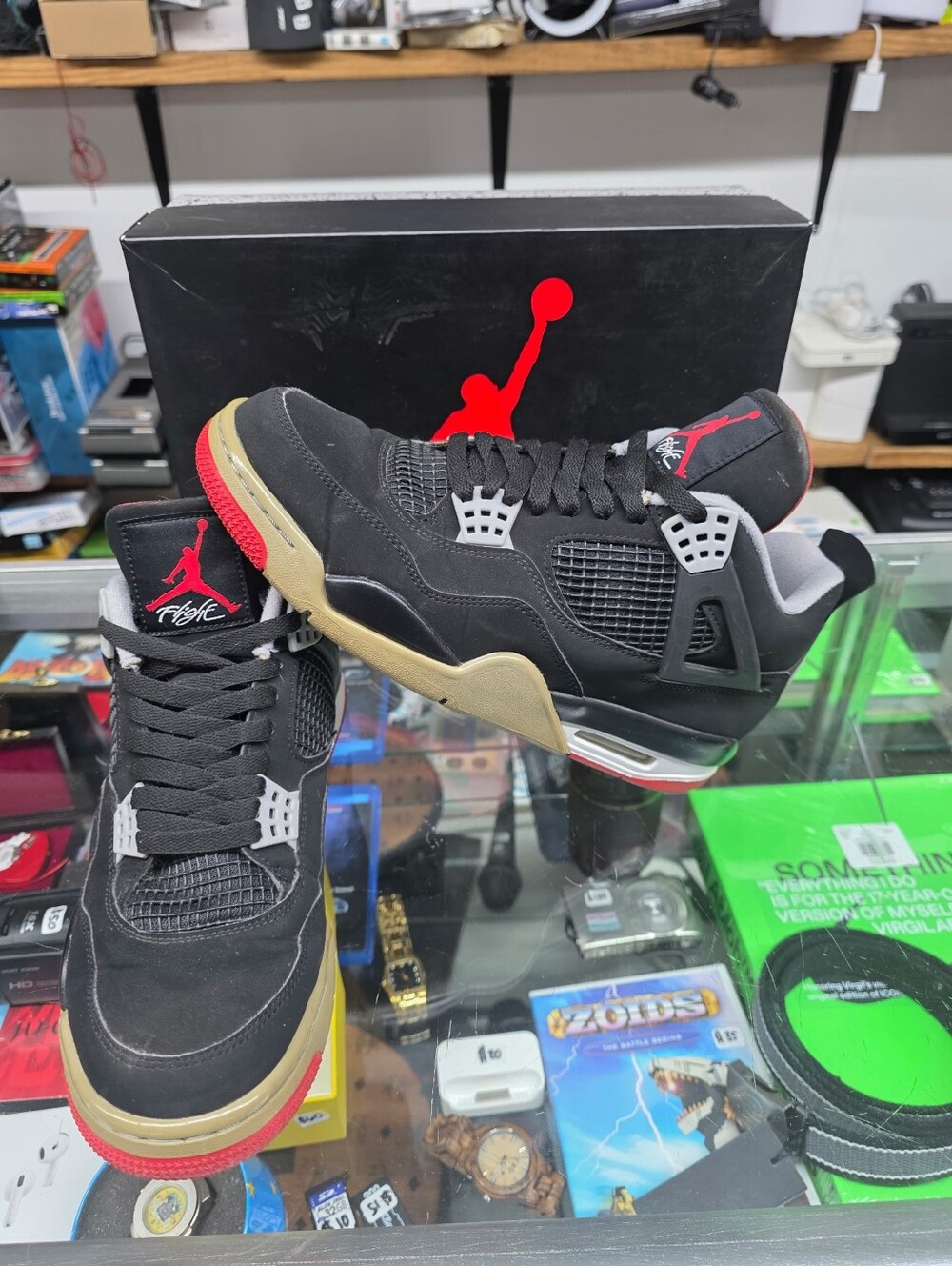 Nike Air Jordan 4 Retro OG Bred 2019 Black Cement Grey/Fire Red308497-060 Sz10.5